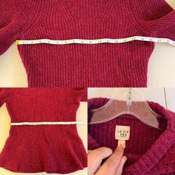 La Vie Rebecca Taylor Red Ribbed Peplum Sweater - Picture 5 of 16